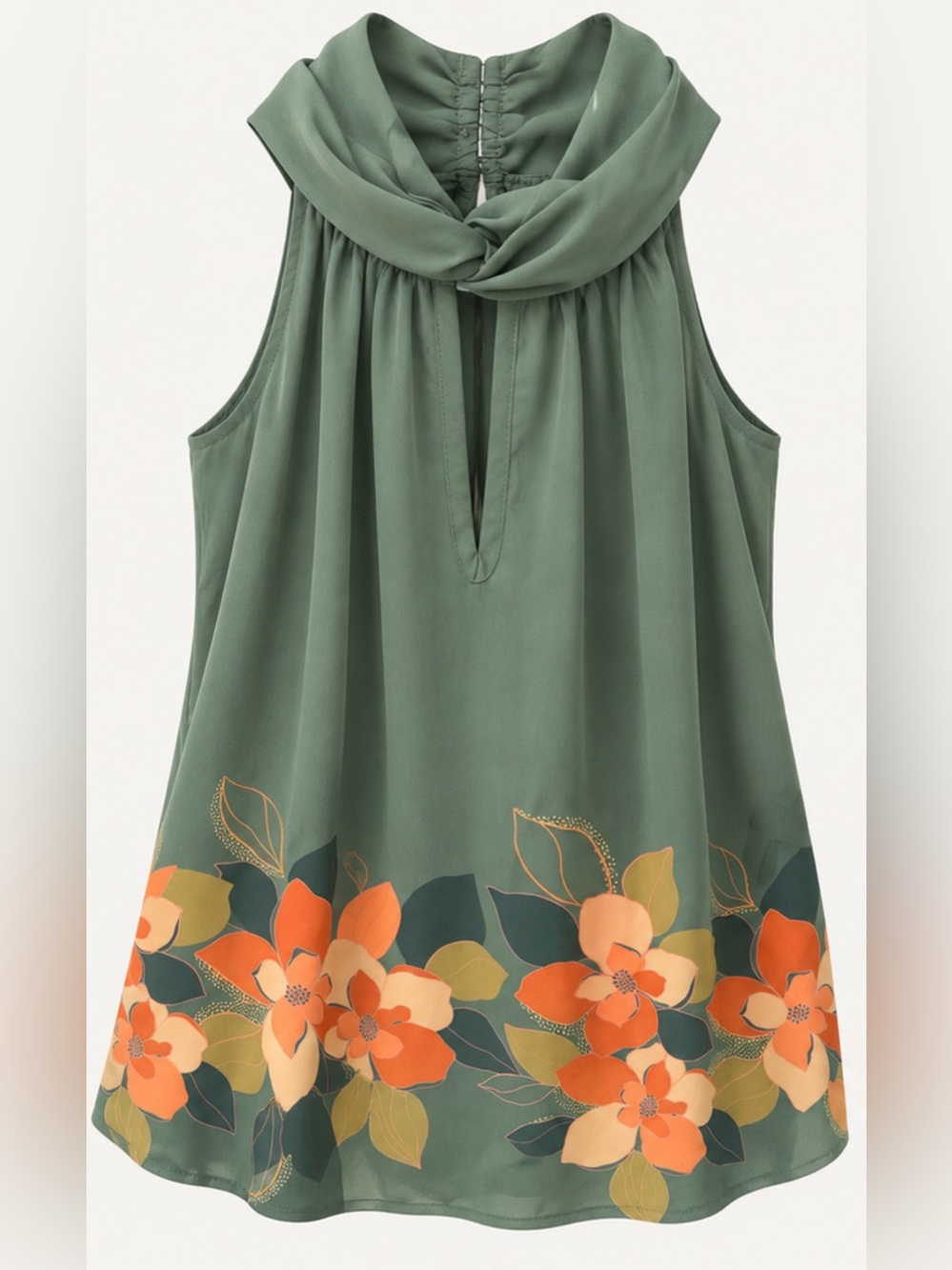 La SENZA Green Sleeveless keyhole blouse with Orange Floral print